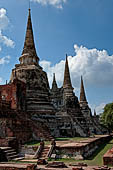 Ayutthaya, Thailand. Wat Phra Si Sanphet, at left is a mondop (square pavilion) in front of the east chedi.